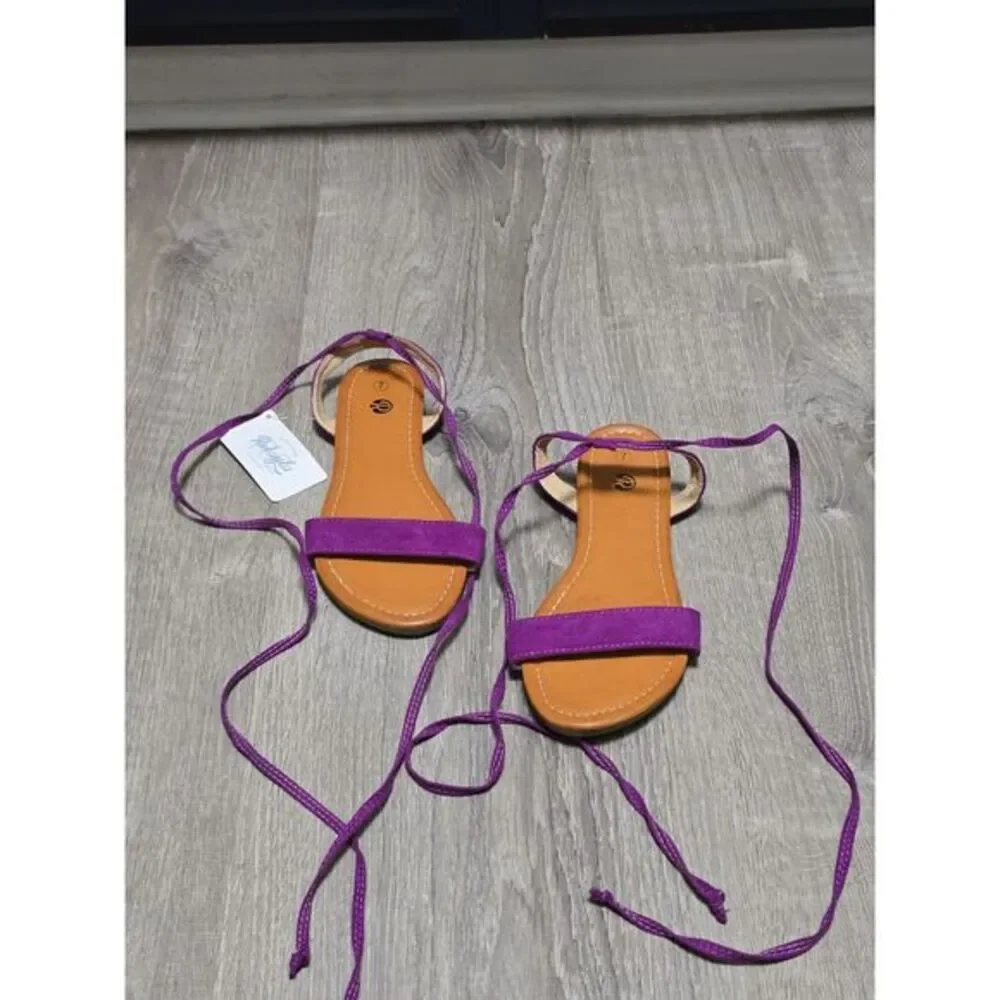 Rekayla Women's Purple Open Toe Tie Up Ankle Wrap Flat Sandals‎ Size 7